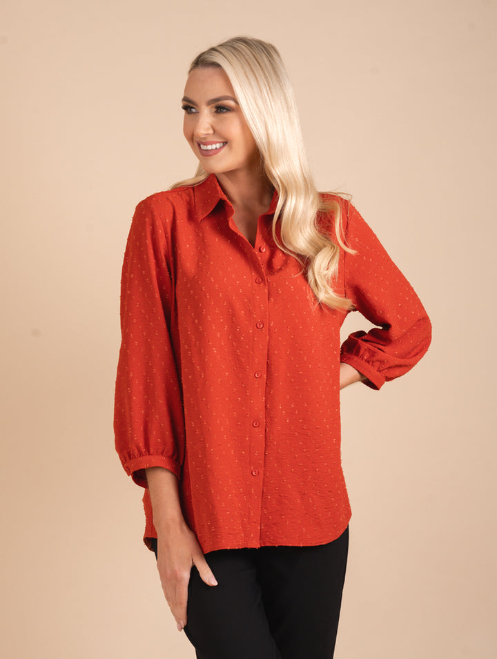 3/4 Sleeve Blouse - Burnt Orange