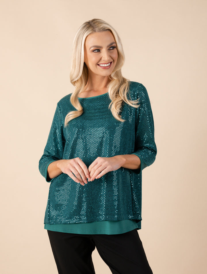 Lined Sequin Top - Jade