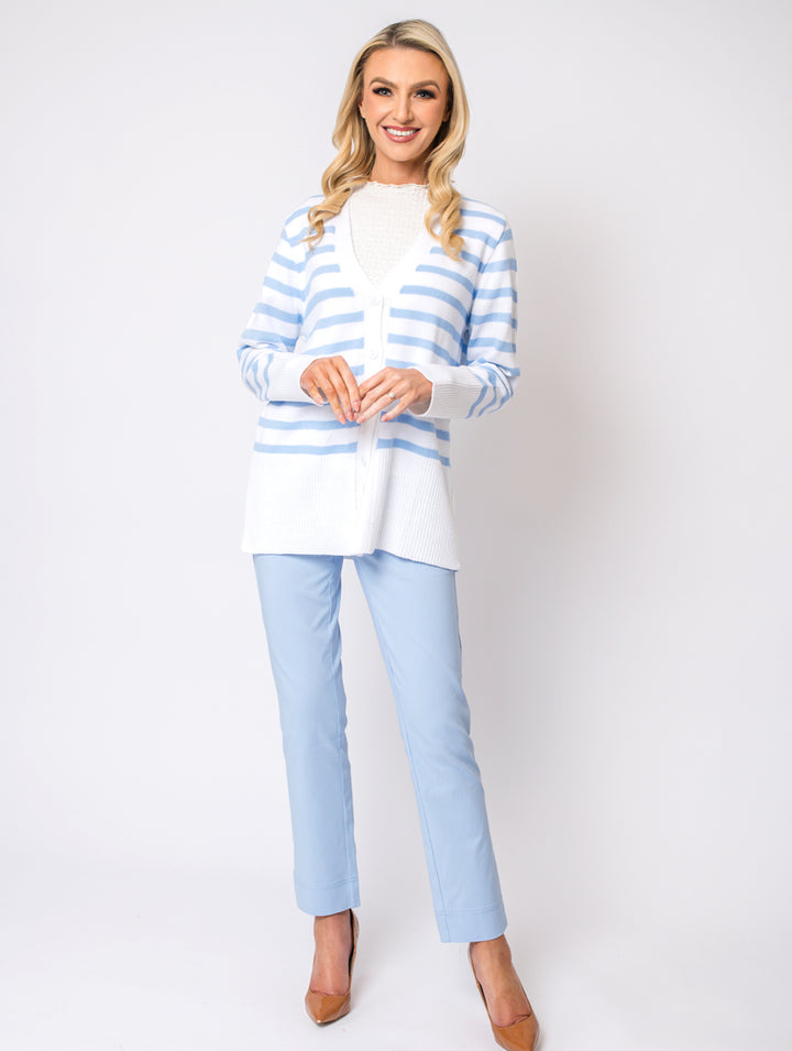 Stripe Cardigan - White/Baby Blue