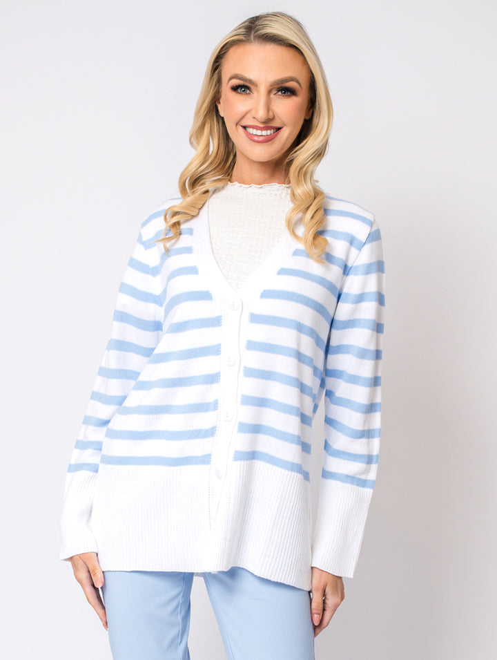 Stripe Cardigan - White/Baby Blue
