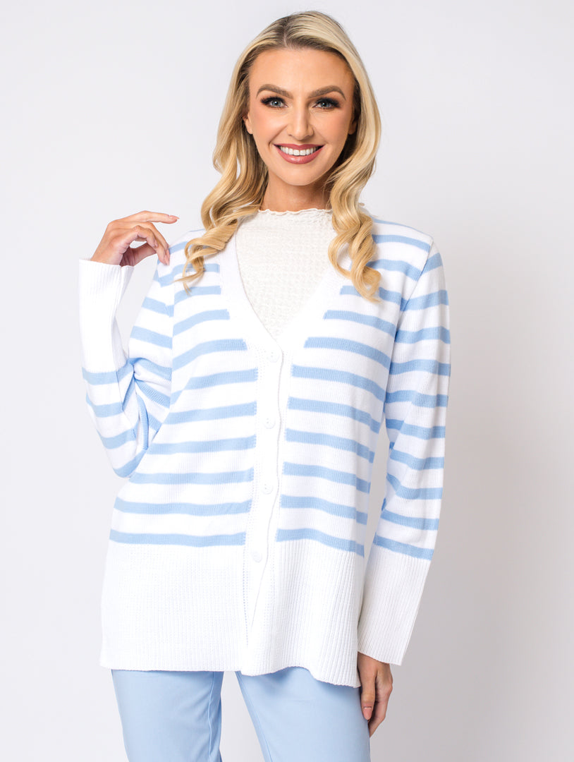 Stripe Cardigan - White/Baby Blue