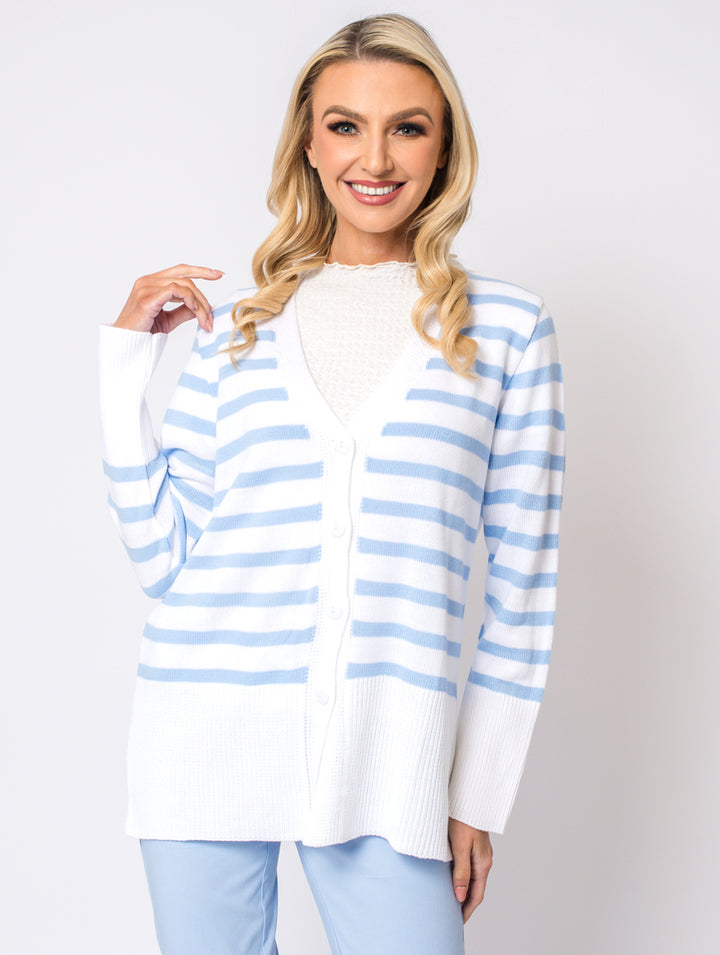 Stripe Cardigan - White/Baby Blue