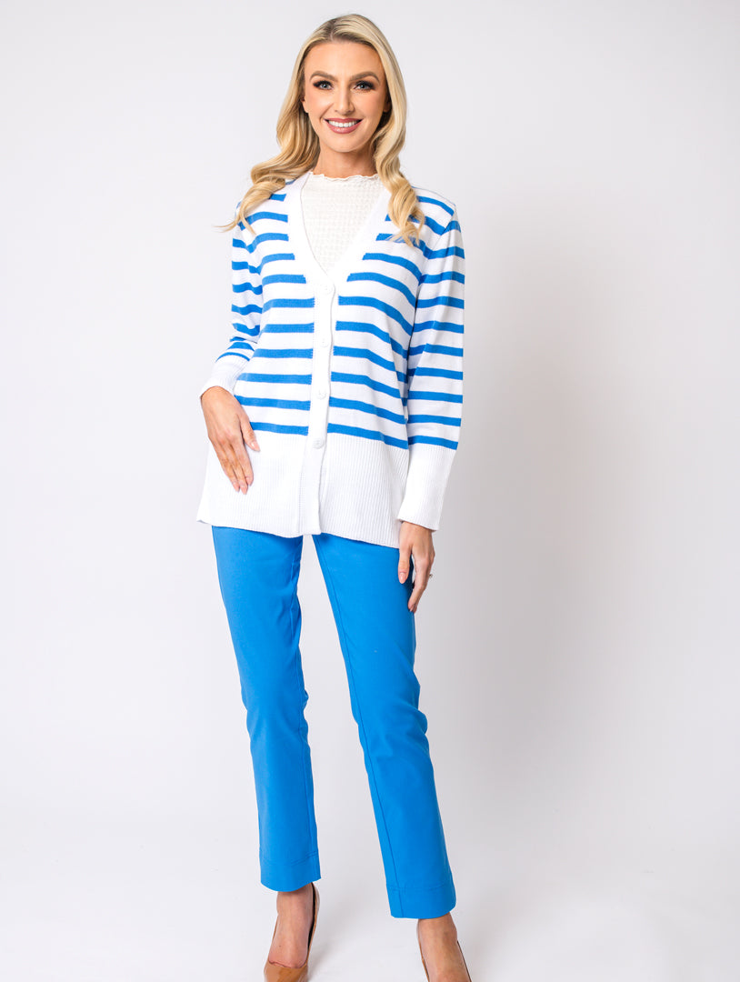 Stripe Cardigan - White/Cornflower