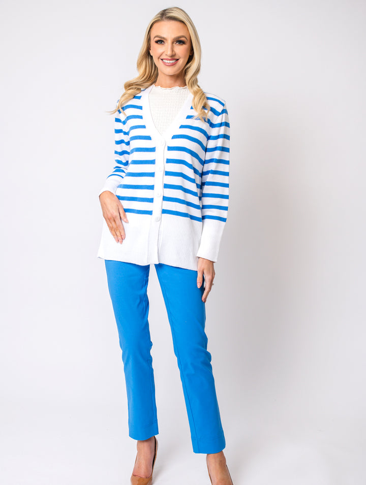 Stripe Cardigan - White/Cornflower