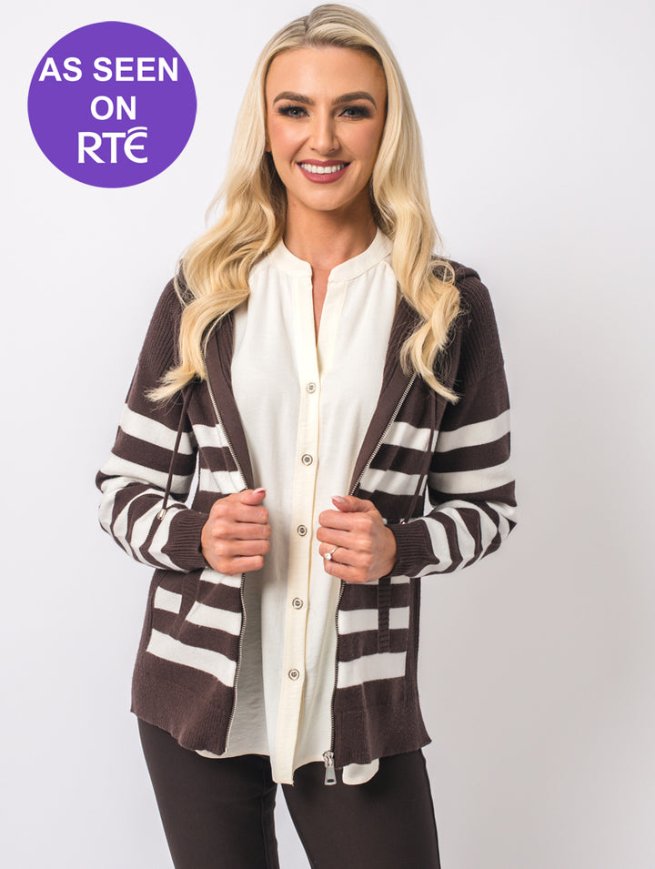 Striped Zip Knit - Chocolate