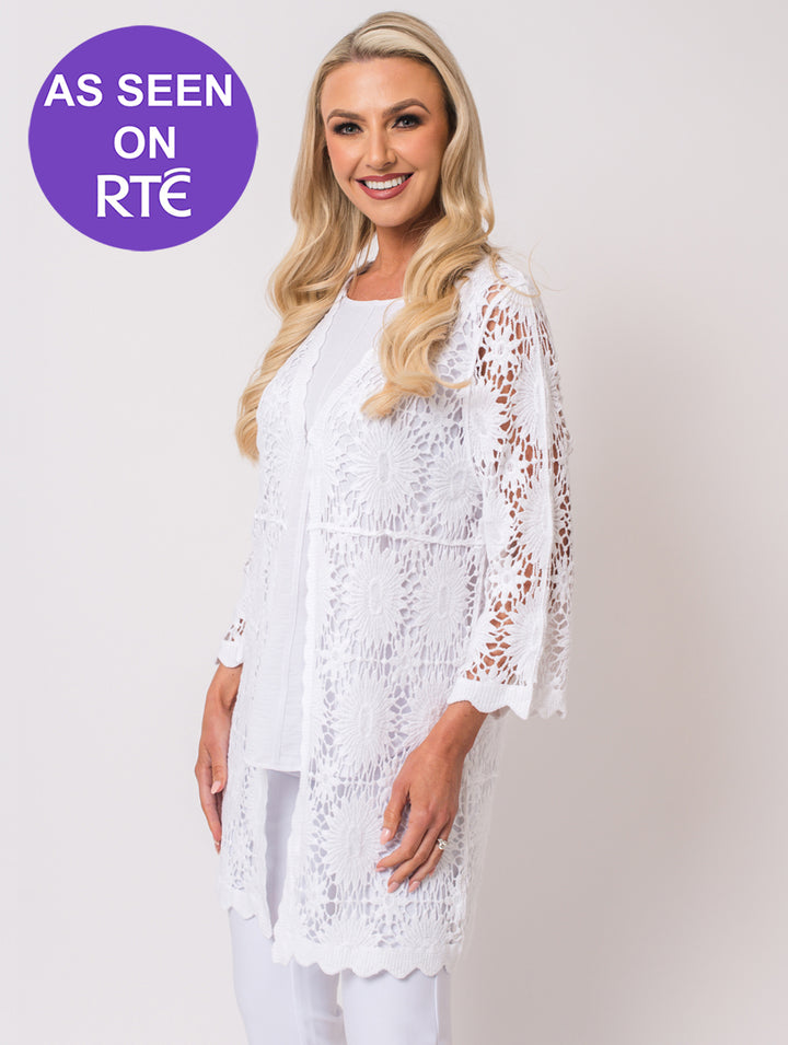 Long Crochet Cardigan - White