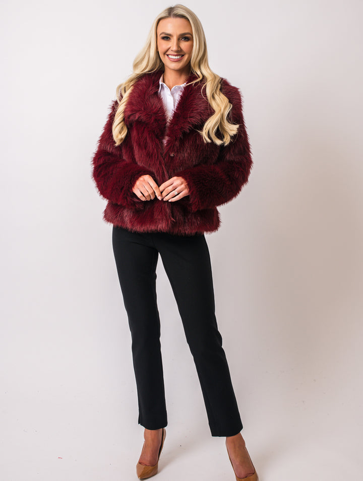 Faux Fur Coat - Wine