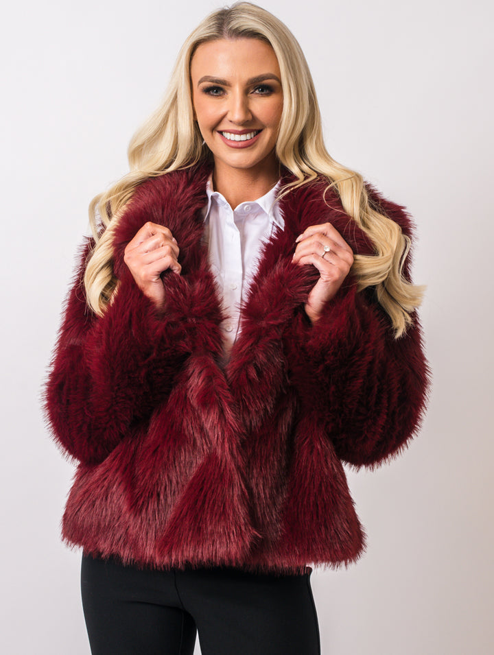 Faux Fur Coat - Wine