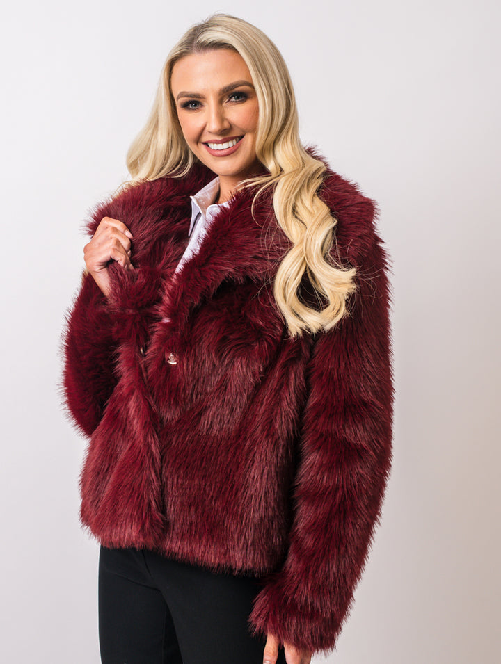 Faux Fur Coat - Wine