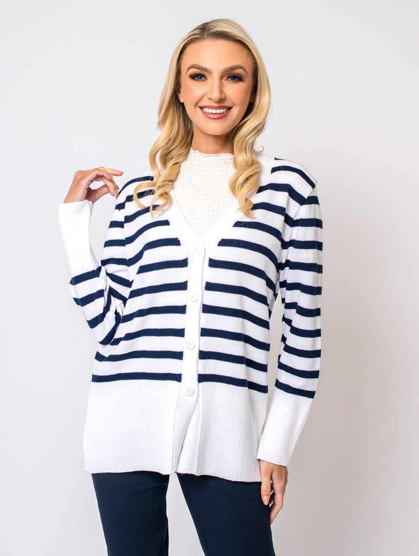 Stripe Cardigan - White/Atlantic