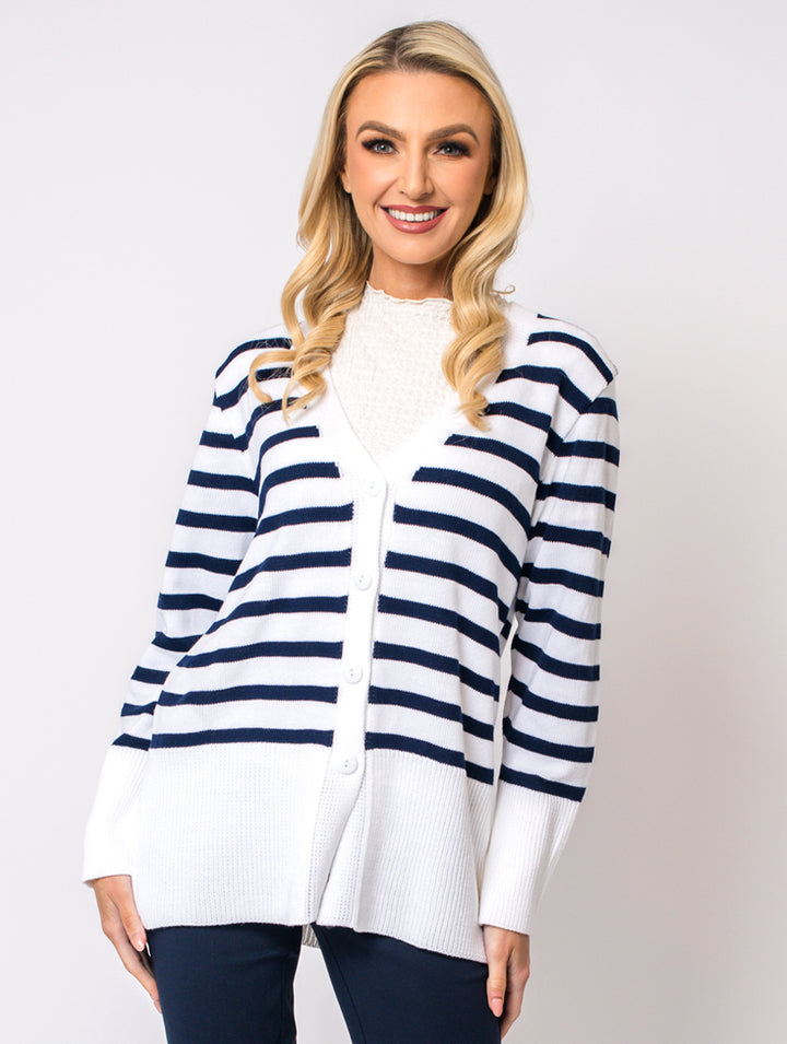 Stripe Cardigan - White/Atlantic