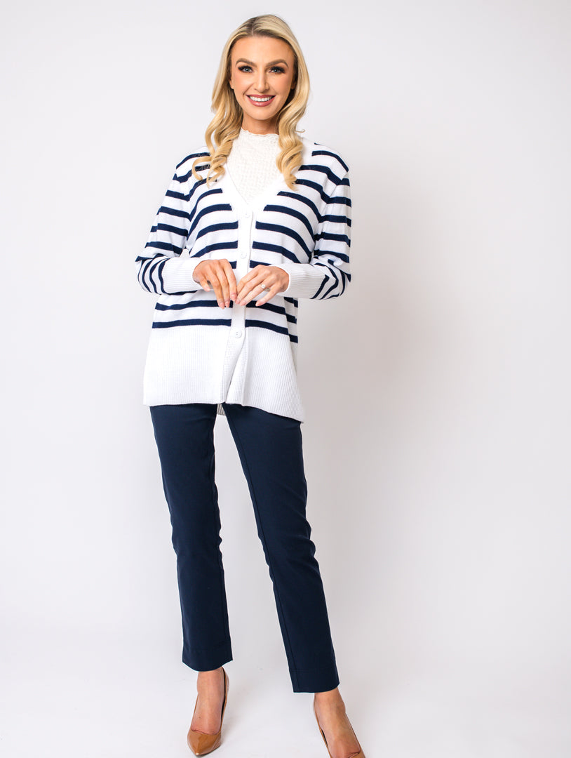 Stripe Cardigan - White/Atlantic