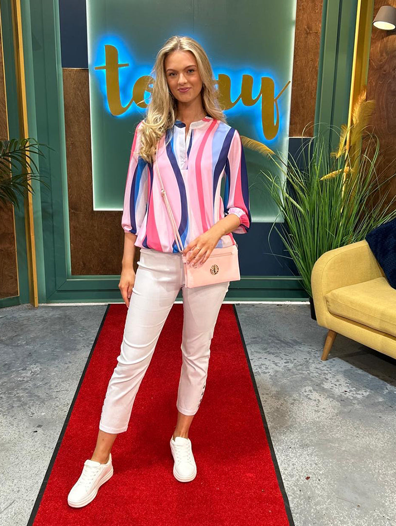 Lined Blouse - Pink/Navy