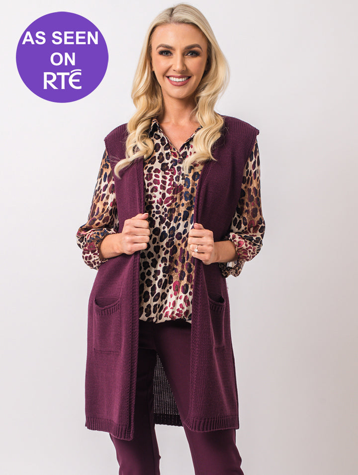 Sleeveless Cardigan - Wine