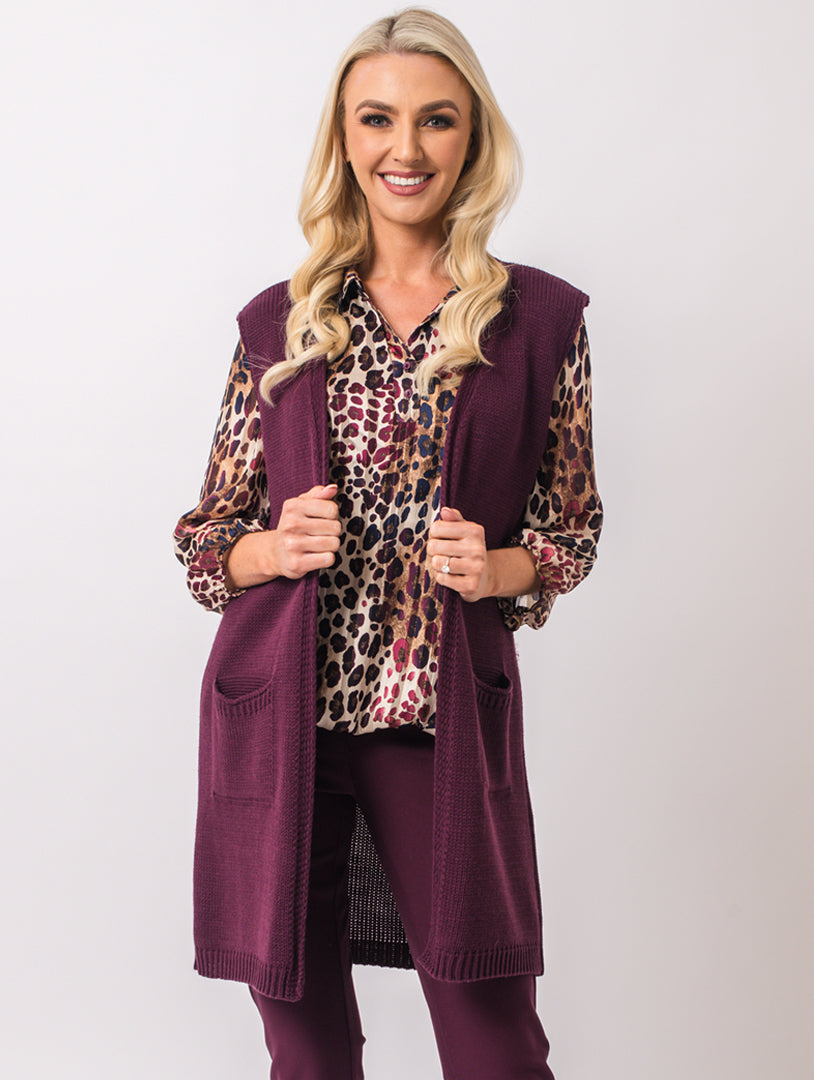 Sleeveless Cardigan - Wine