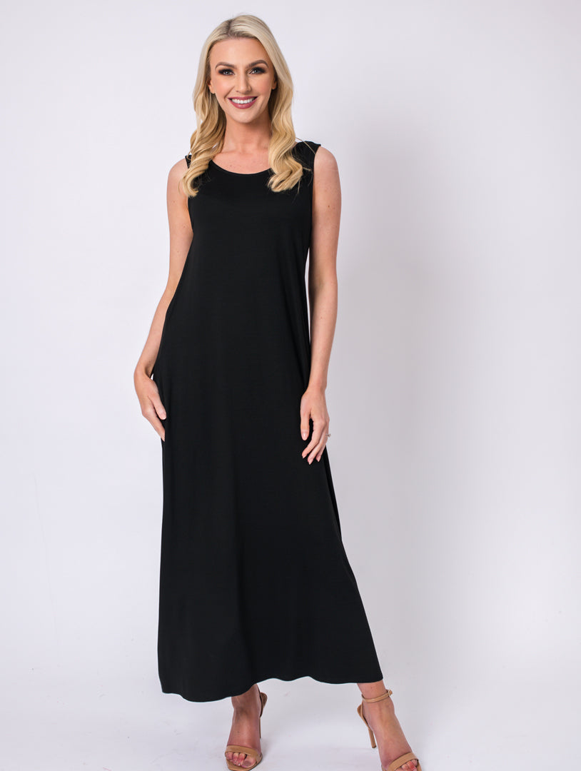 Sleeveless Dress With Pockets - Black