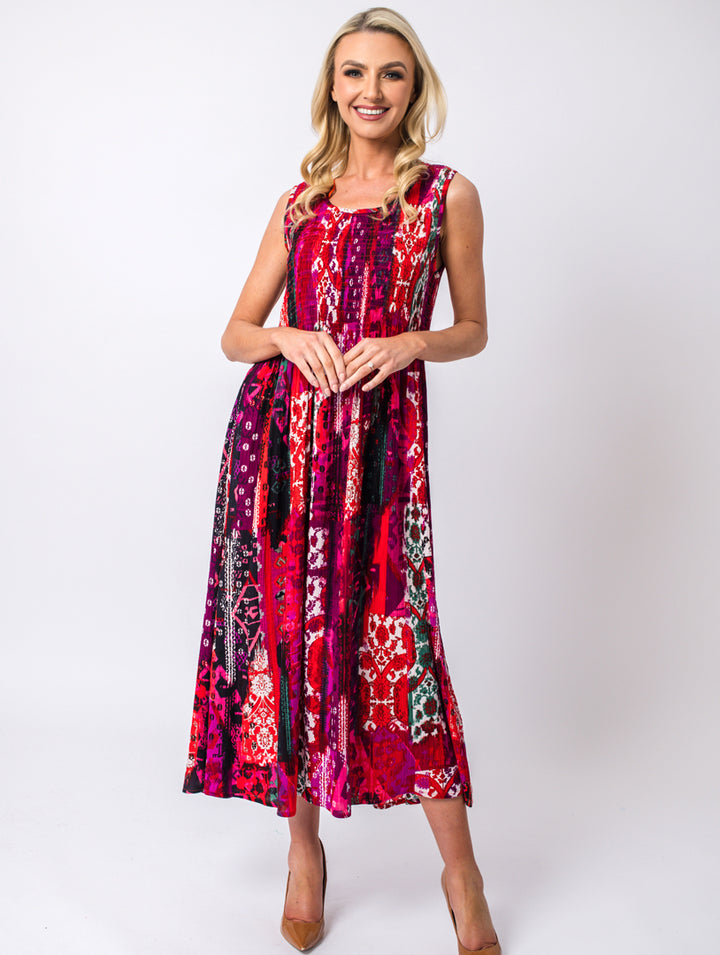 Abstract Dress. - Red Multi
