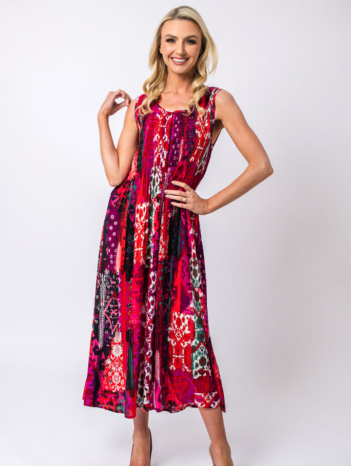 Abstract Dress. - Red Multi
