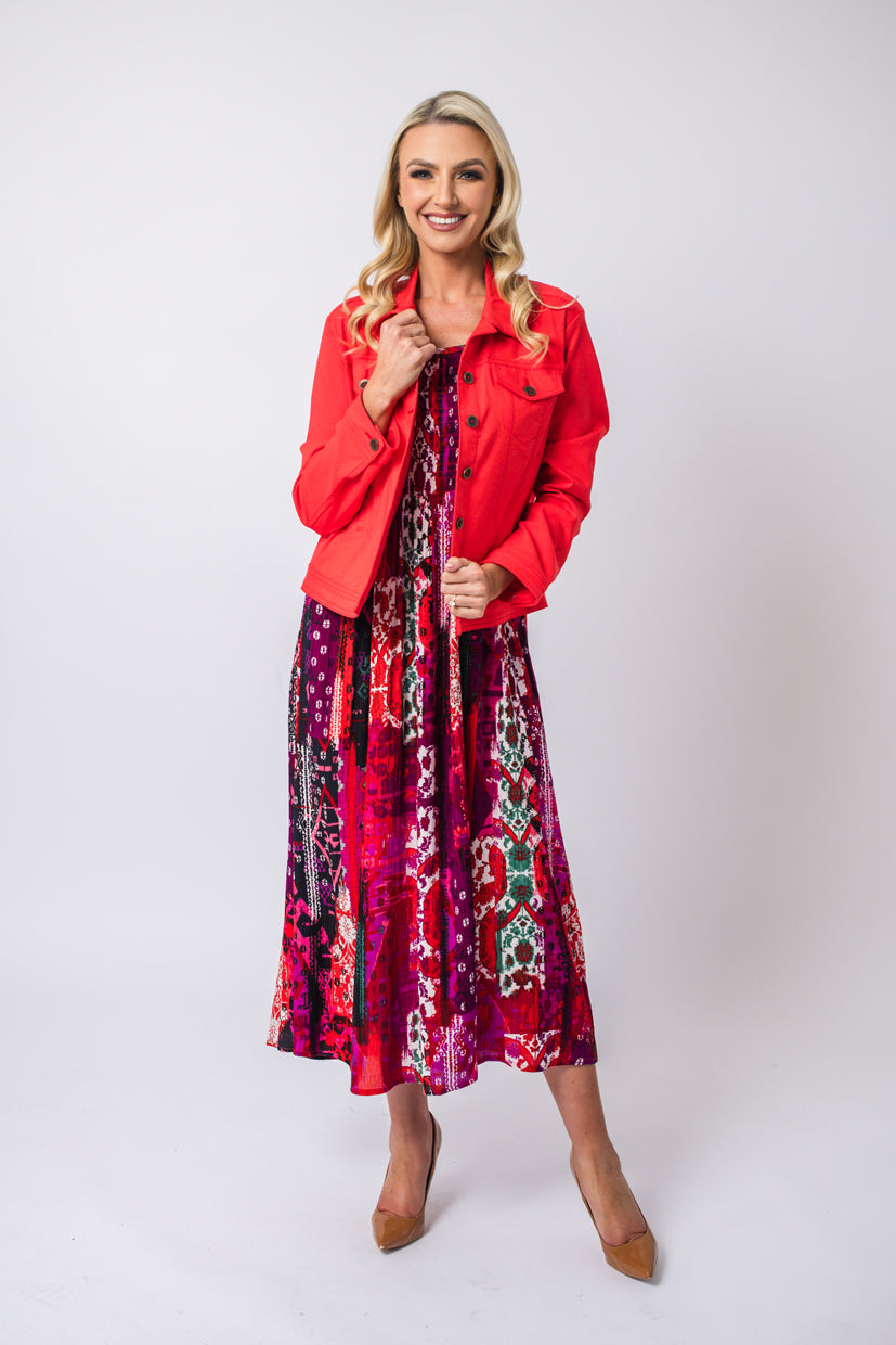 Abstract Dress. - Red Multi