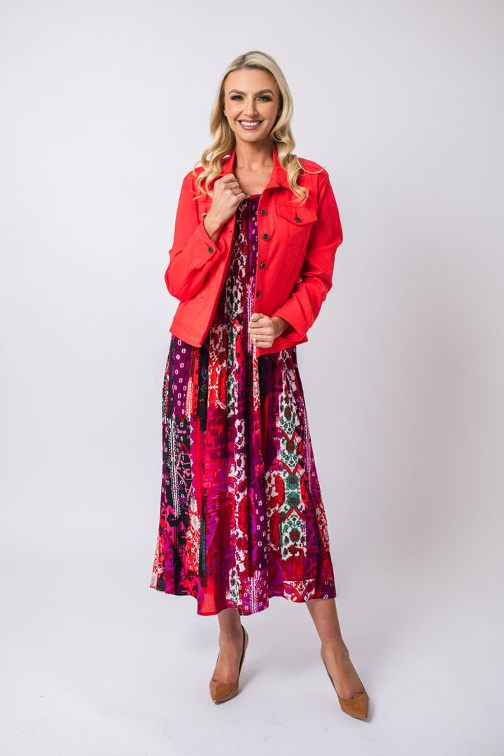 Abstract Dress. - Red Multi