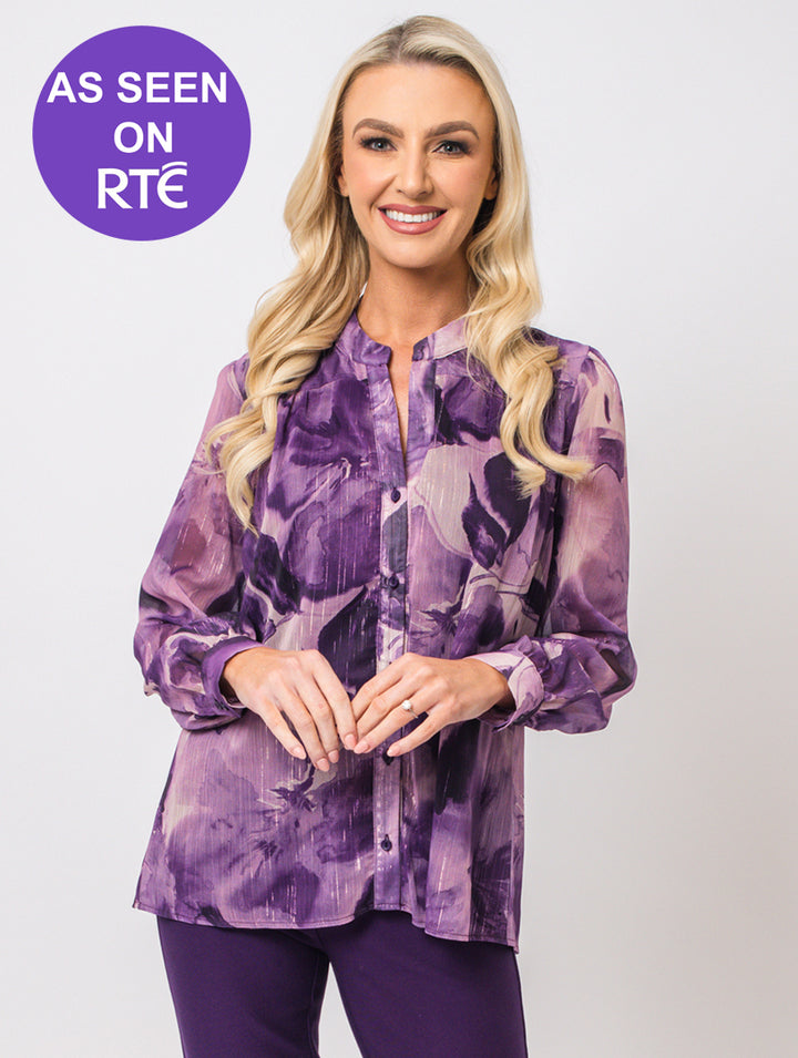 Stand Collar Blouse - Purple