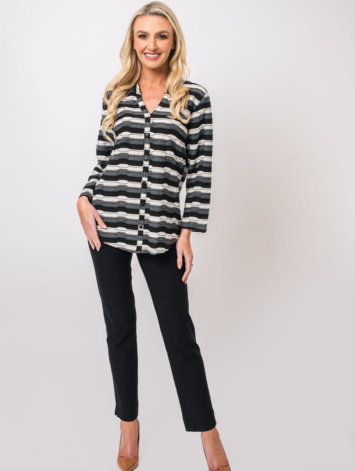 Stand Collar Blouse - Black & White