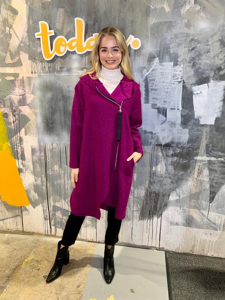 Angle Zip Coat - Dark Magenta