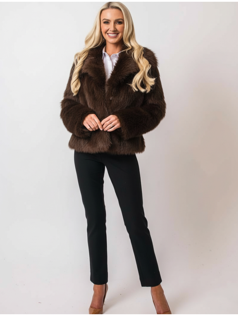Faux Fur Coat - Chocolate