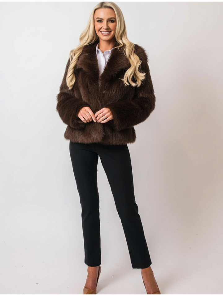 Faux Fur Coat - Chocolate