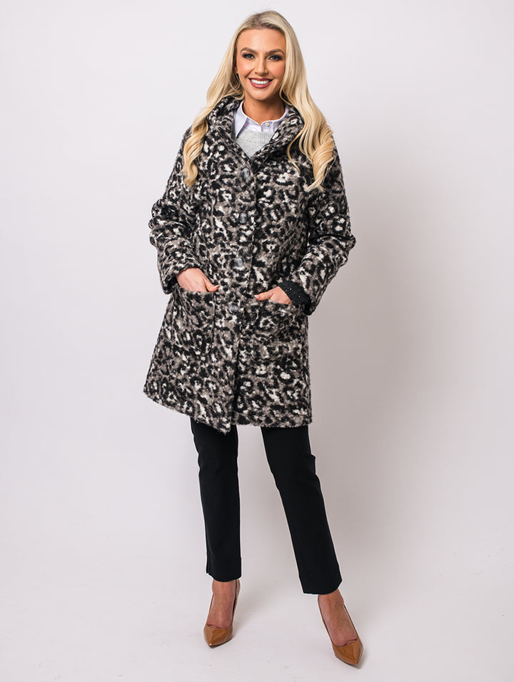 Print Hood Coat - Grey
