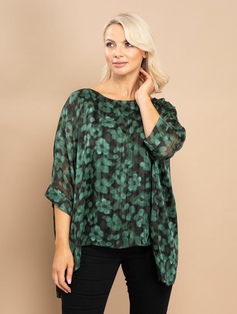 Batwing Blouse - Black/Green