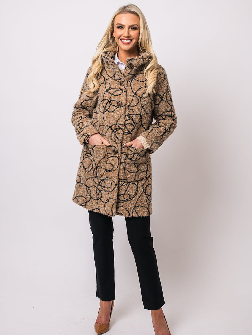 Squiggle Hood Coat - Camel