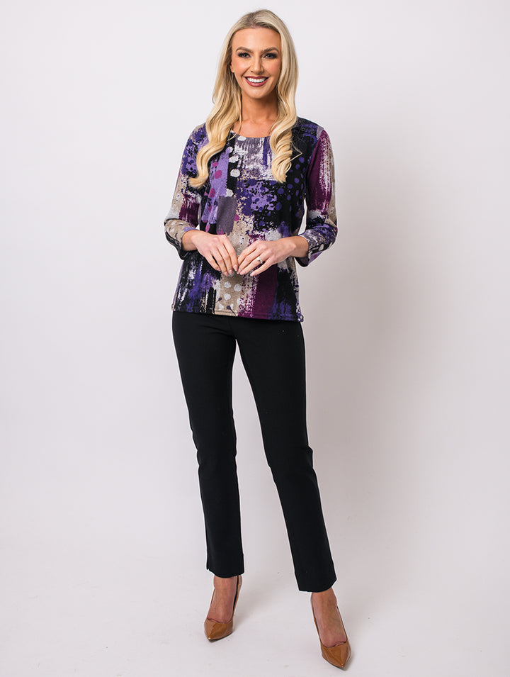 Button Top - Purple/Beige