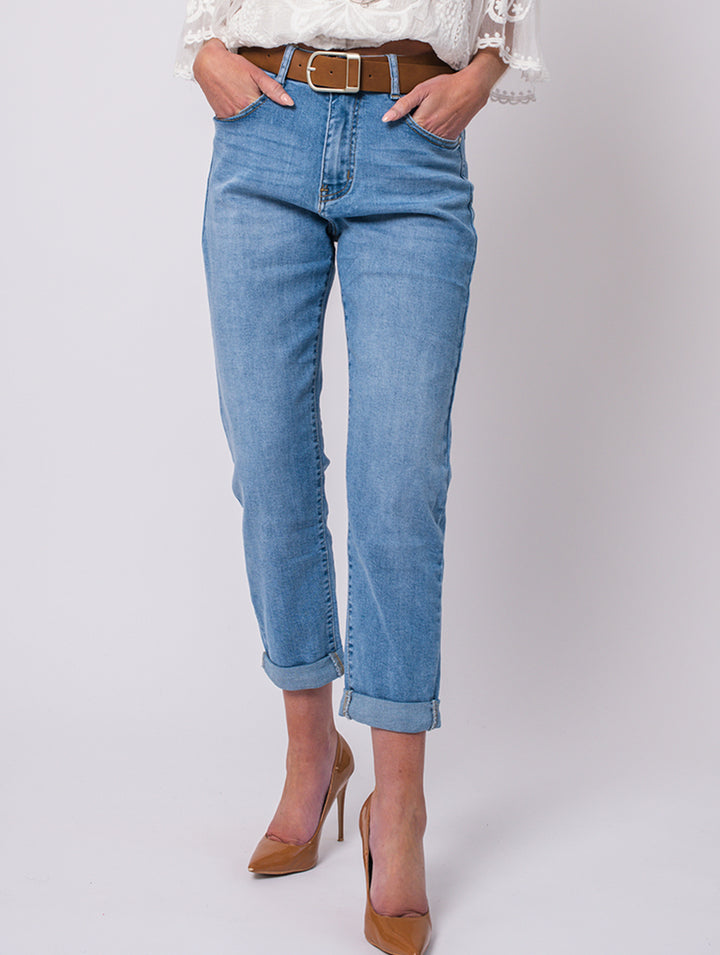 Belted Mom Jeans - Denim