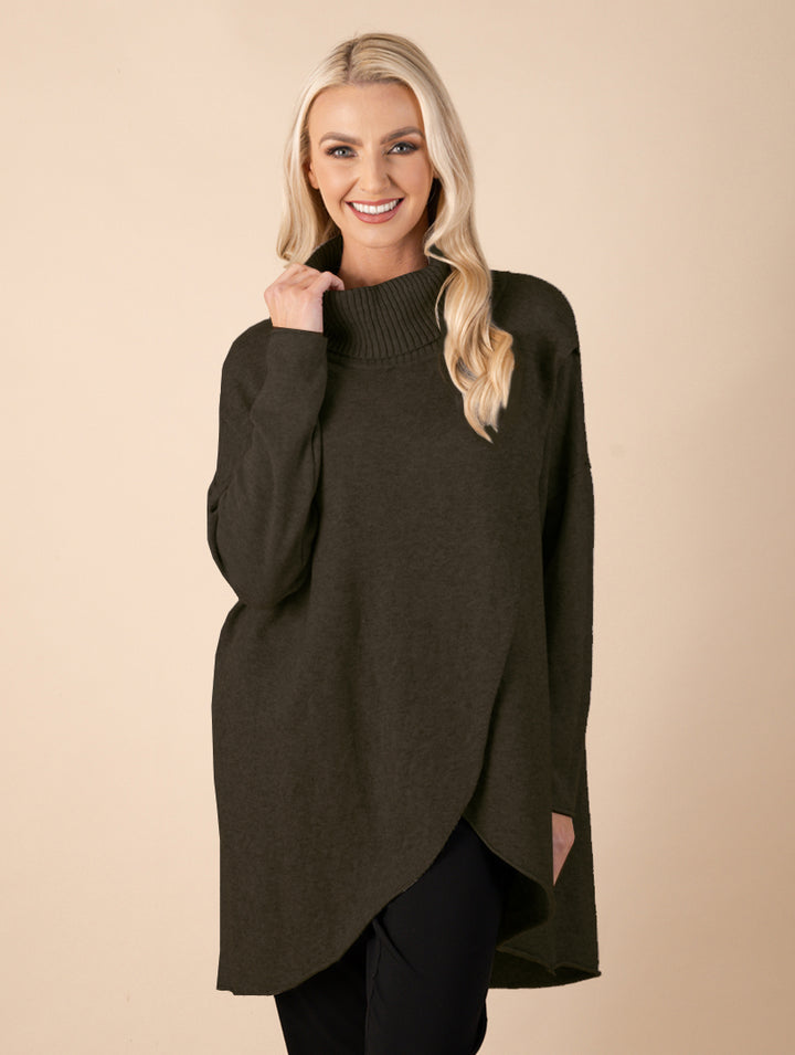 Split Front Knitwear - Khaki