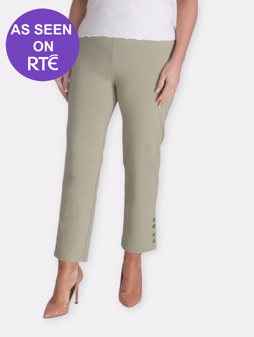 Button Crop Moda Trouser - Khaki (COMING SOON)
