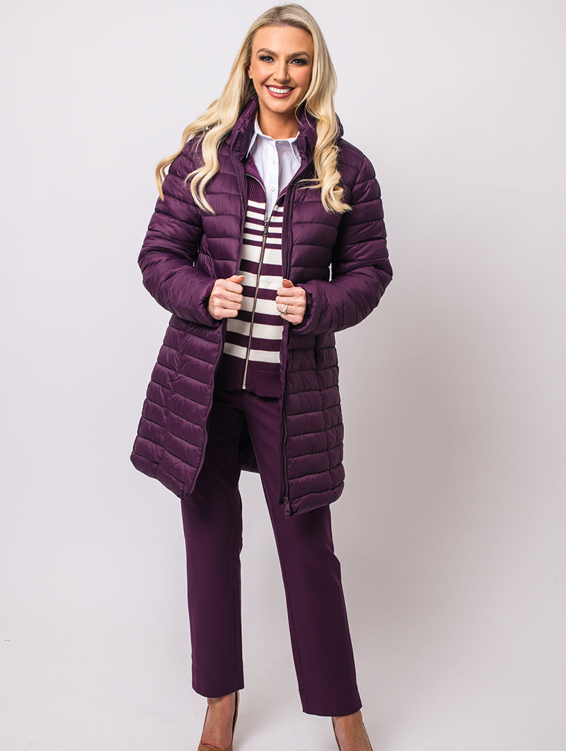 Luxury Hooded Coat - Mulberry