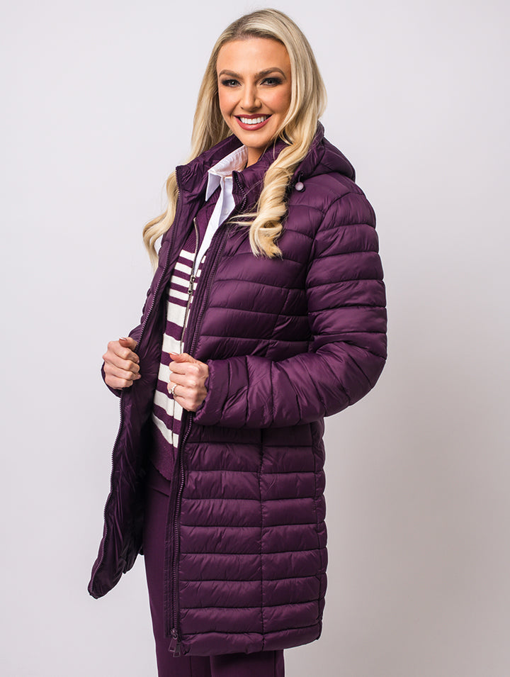 Luxury Hooded Coat - Mulberry