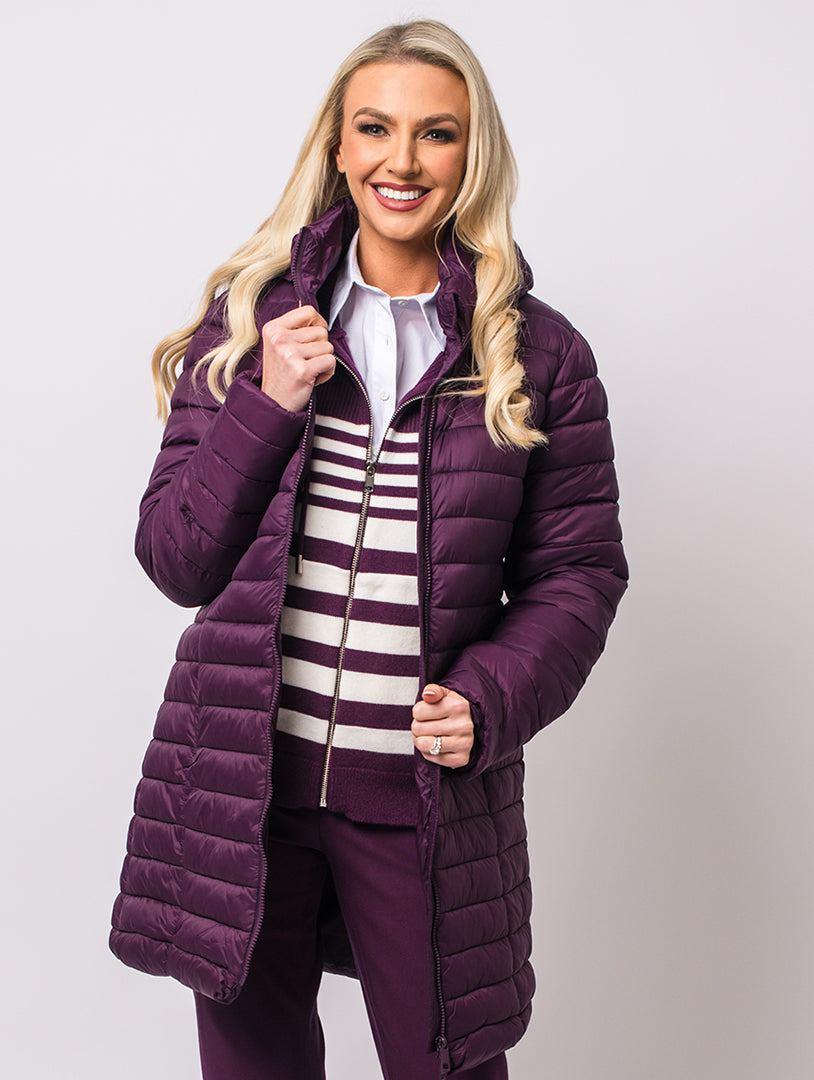 Luxury Hooded Coat - Mulberry