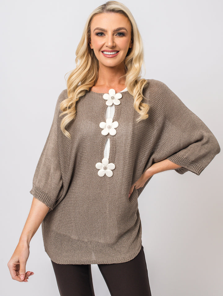 Flower Back Top - Mocha