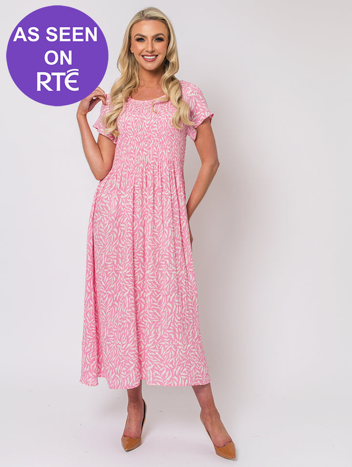 Wave Print Dress - Pink