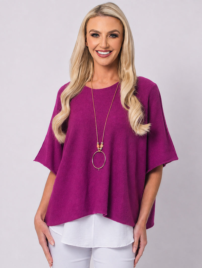 Short Sleeve Knit - Plum - One Size