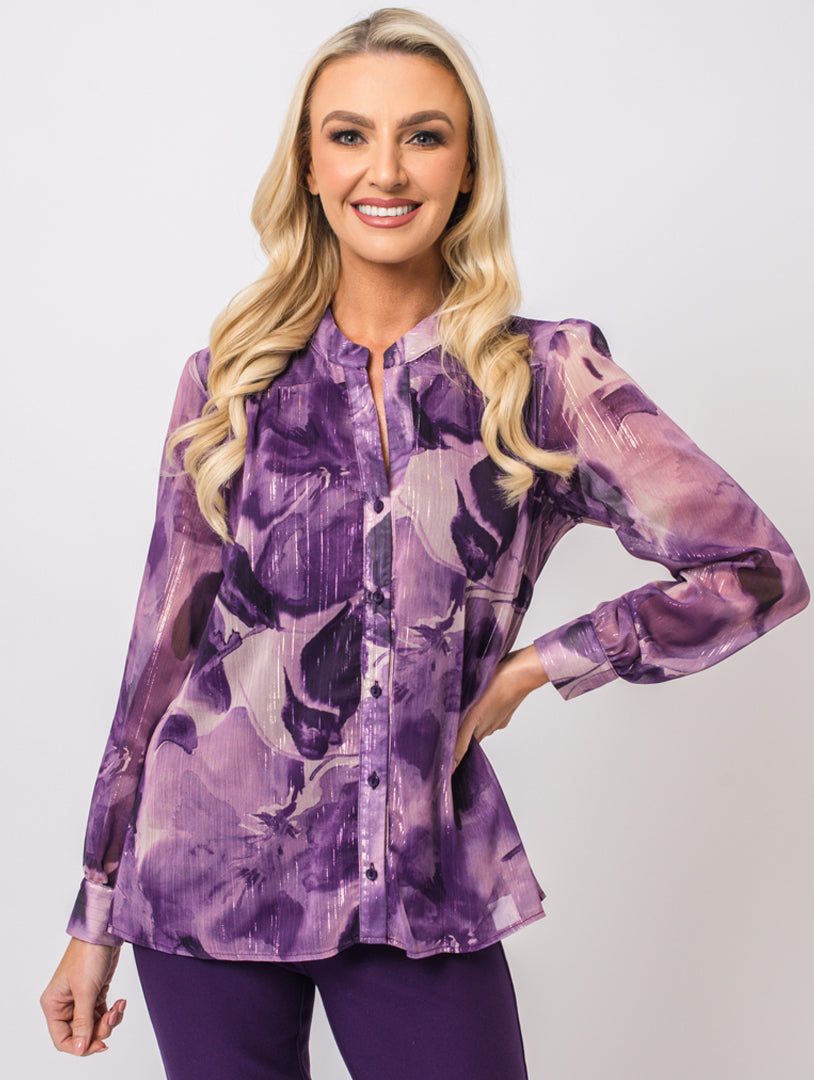 Stand Collar Blouse - Purple