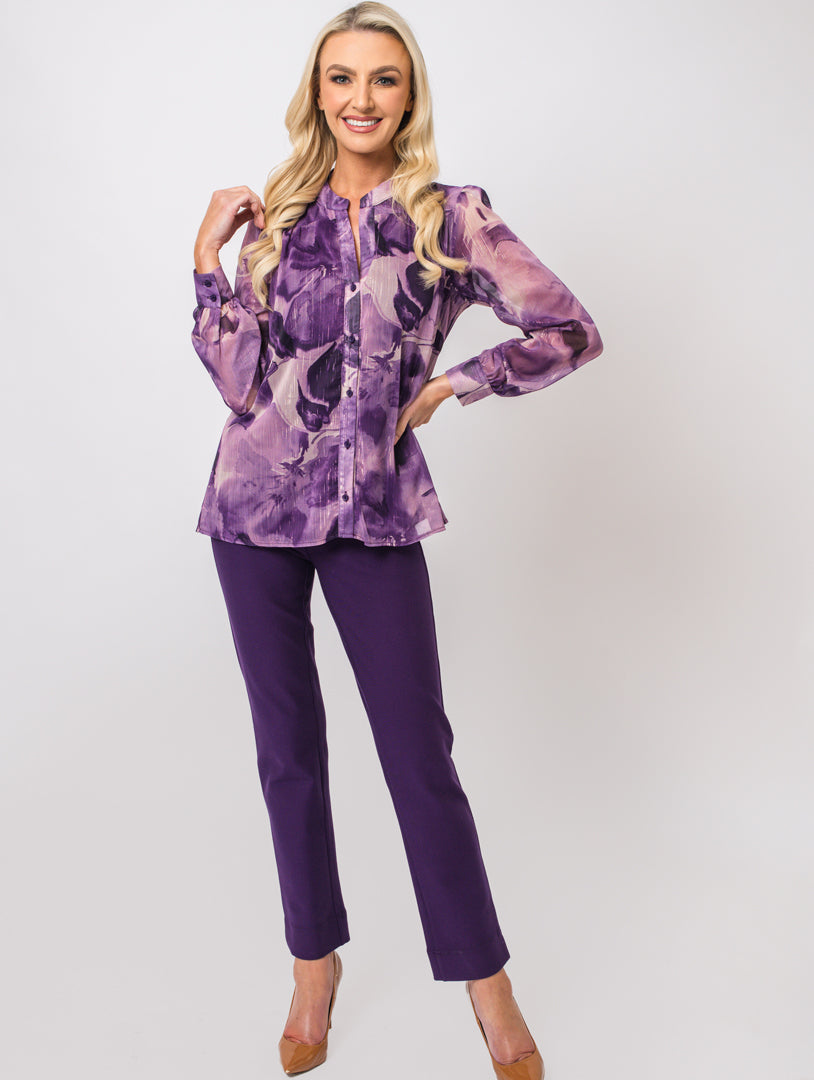 Stand Collar Blouse - Purple