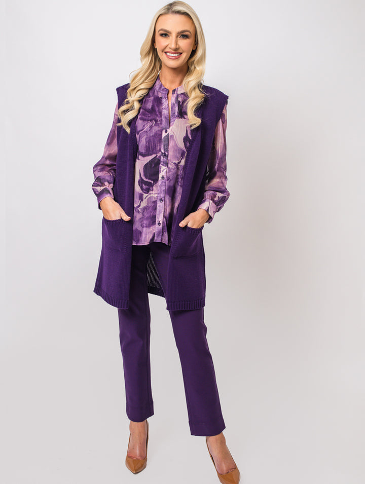 Stand Collar Blouse - Purple