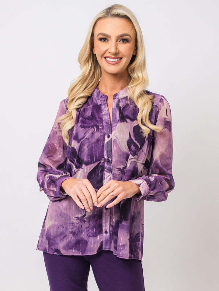 Stand Collar Blouse - Purple