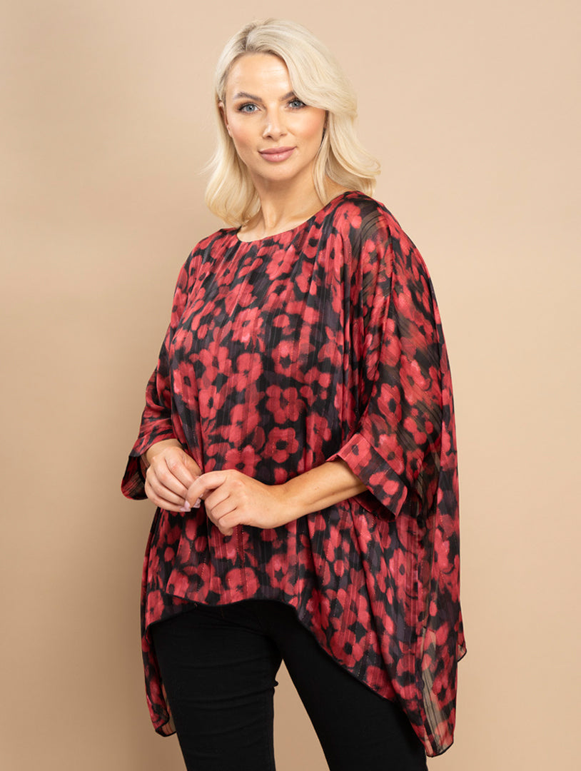 Batwing Blouse - Black/Red