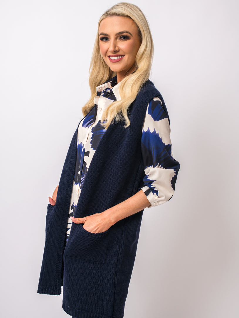 Sleeveless Cardigan - Navy