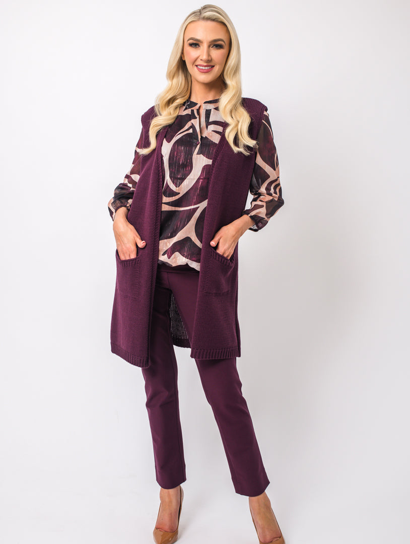 Sleeveless Cardigan - Wine