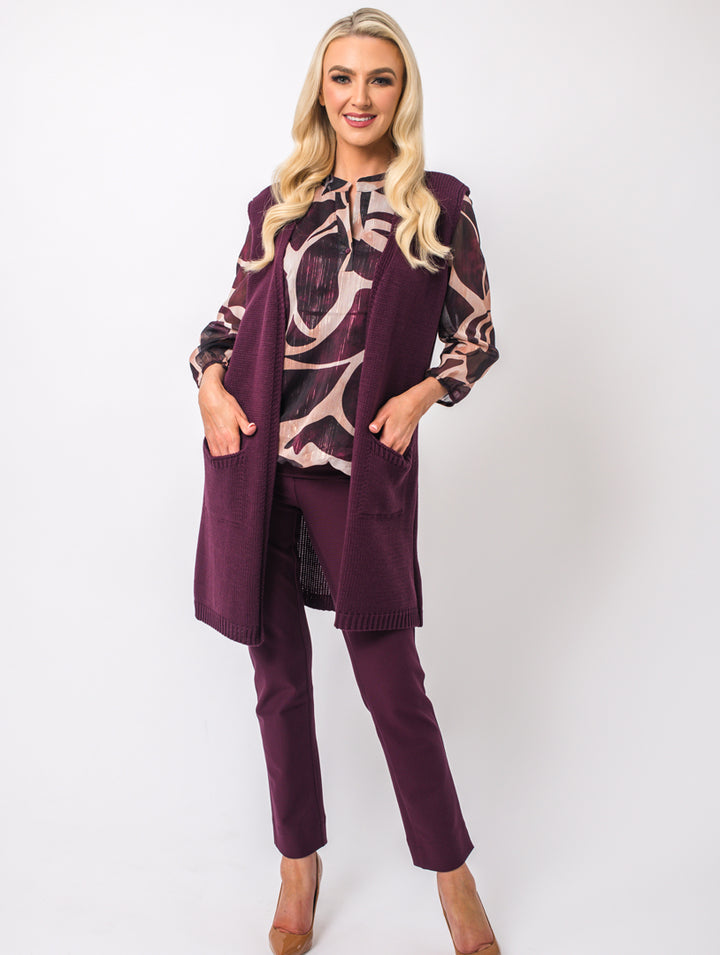 Sleeveless Cardigan - Wine